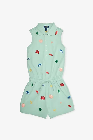 Ralph Lauren Graphic-print Sleeveless Stretch-cotton Piqué Playsuit