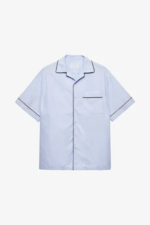 Prada Brand-appliqué Contrast-piping Cotton Shirt