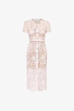 Self-Portrait Slim-fit Square-neck Woven-blend Midi Dress