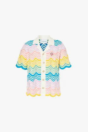 Casablanca Chevron-pattern Scalloped-trim Cotton-knit Shirt