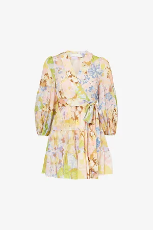 ZIMMERMANN Floral-print Wrap-over Cotton-poplin Mini Dress