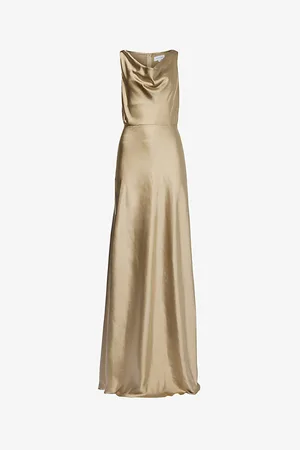 Six Stories Cowl-neck Flared-hem Satin Maxi Dress