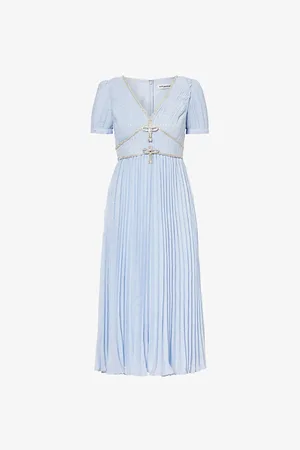Self-Portrait Pleated V-neck Woven Midi Dress