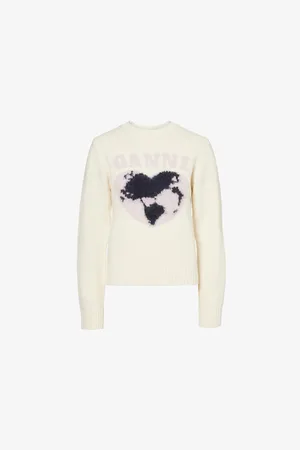 Ganni Brushed-texture Graphic-pattern Knitted Jumper