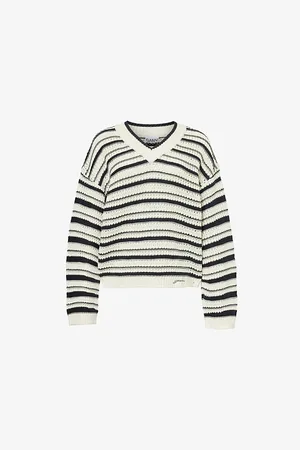 Ganni V-neck Logo-embroidered Organic-cotton Jumper