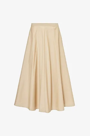 THEORY Pleated High-rise Cotton and Recycled-nylon Blend Midi Skirt