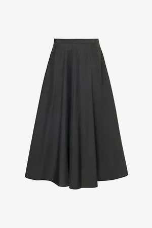 THEORY Pleated High-rise Cotton and Recycled-nylon Blend Midi Skirt