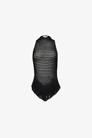 Alaïa Fringed-trim Sleeveless Woven-blend Top
