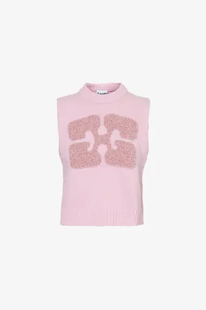 Ganni Brushed-texture Graphic-pattern Knitted Top