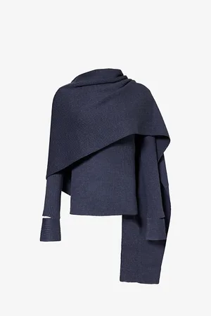 Helmut Lang Wrap-scarf Split-cuff Stretch-wool Blend Jumper