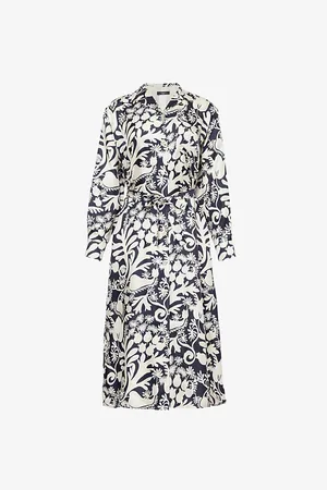 Max Mara Graphic-print Long-sleeve Silk Midi Dress