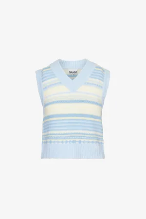 Ganni V-neck Logo-embroidered Knitted Top