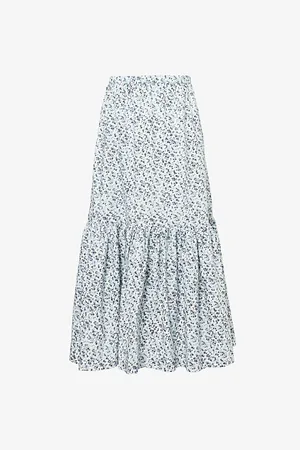 Ganni Tiered-hem Graphic-pattern Organic-cotton Maxi Skirt