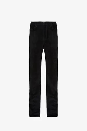Prada Brand-plaque Straight-leg Velvet-denim Jeans