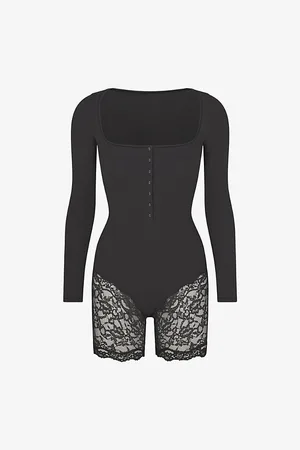 SKIMS Fits Everybody Lace Square-neck Stretch-woven Onesie