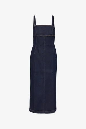 Max Mara Square-neck Contrast-stitch Stretch-denim Midi Dress