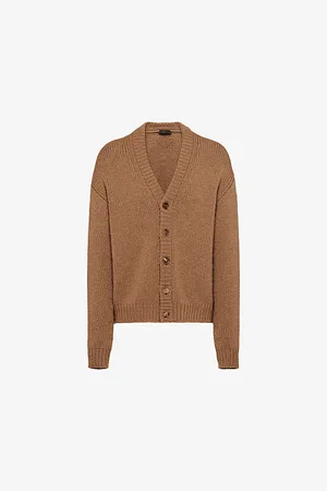 Prada Ribbed-trim Oversized-fit Camel-hair Cardigan