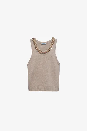 Prada Knit-logo Sleeveless Wool and Cashmere-blend Top