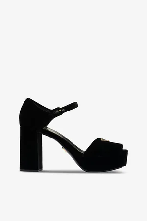 Prada Branded Velvet Heeled Sandals
