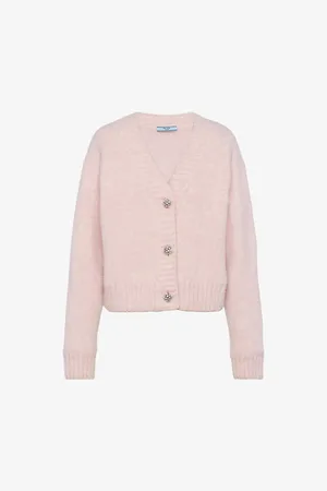 Prada Shetland Crystal-buttons Wool Cardigan