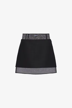 Prada Semi-sheer Brand-plaque Wool Mini Skirt