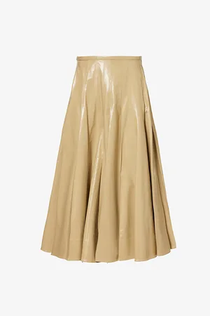 Bottega Veneta Pleated High-waist Leather Midi Skirt