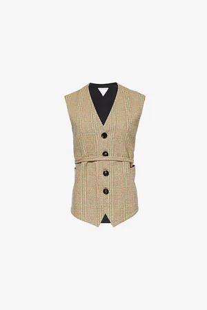 Bottega Veneta Checked V-neck Woven-blend Gilet