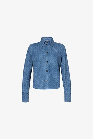 Bottega Veneta Intrecciato-weave Long-sleeve Leather Shirt