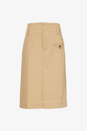 Bottega Veneta Buttoned-pocket High-waist Cotton Midi Skirt