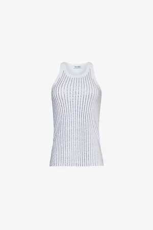 The Attico Rhinestone-embellished Ribbed Cotton-jersey Top