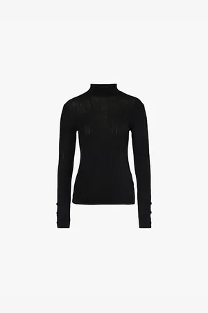 Moncler Logo-badge Slim-fit Long-sleeve Wool-blend Knitted Top