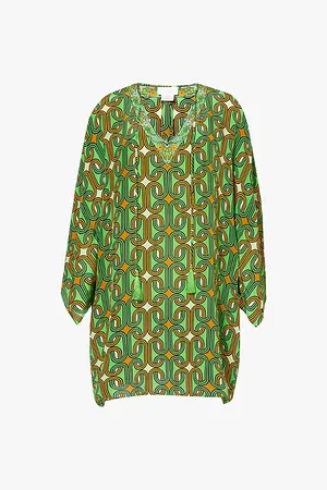 Camilla Graphic-print V-neck Silk-crepe Kaftan