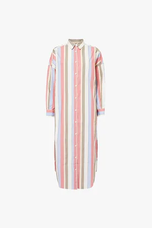 LMND Stripe-print Long-sleeve Cotton Midi Dress