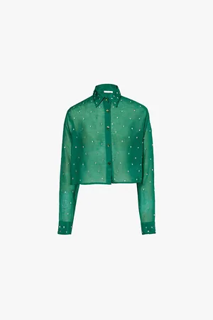 Oseree Gem Cut Crystal-embellished Cotton-silk Blend Shirt