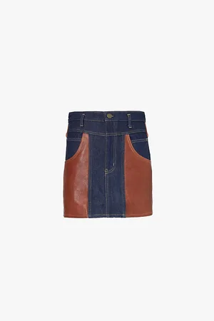Frame Leather Patch-pocket Denim and Mini Skirt