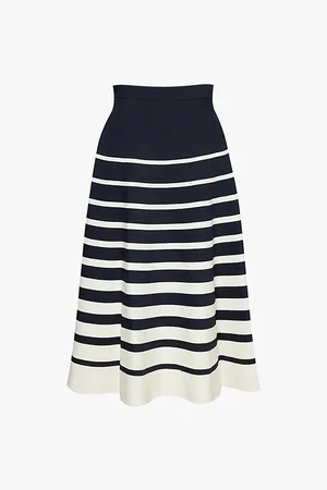 VALENTINO GARAVANI Striped High-waisted Wool and Silk-blend Midi Skirt