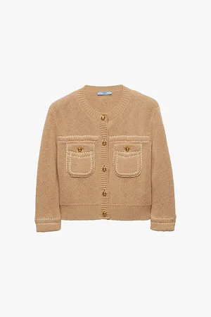 Prada Chest-pocket Round-neck Cotton Knitted Cardigan