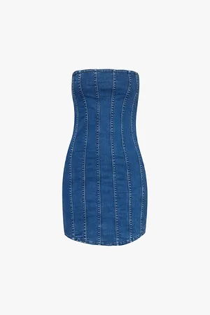 GOOD AMERICAN Strapless Corset Stretch-denim Blend Mini Dress