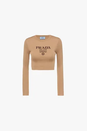 Prada Logo-intarsia Cropped Silk Jumper