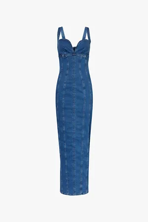 GOOD AMERICAN Sweetheart-neck Corset Stretch-denim Blend Midi Dress