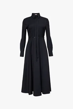 VALENTINO GARAVANI Tie-neck Belted-waist Wool and Mohair-blend Midi Dress