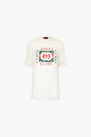 Gucci Brand-print Floral-embroidered Woven-blend Top