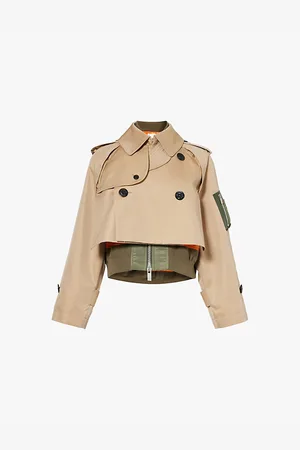 SACAI Cropped Double-breasted Cotton-blend Jacket
