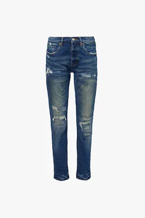 Purple Brand Distressed-patch Slim-leg Low-rise Jeans