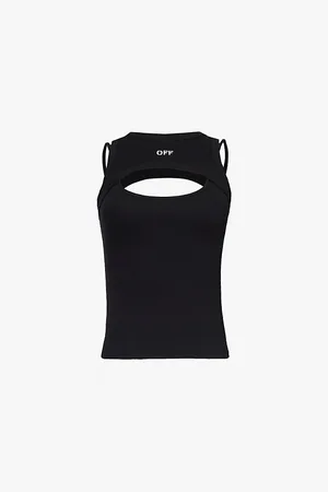 OFF-WHITE Stamp Brand-embroidered Cotton-blend Jersey Top
