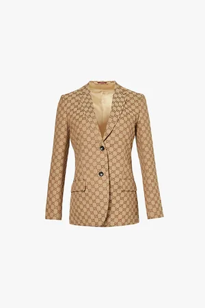 Gucci Monogram-print Slim-fit Cotton-blend Blazer