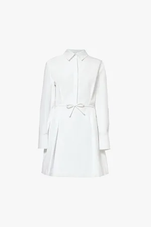 VALENTINO GARAVANI Bow-embellished Spread-collar Cotton Midi Dress
