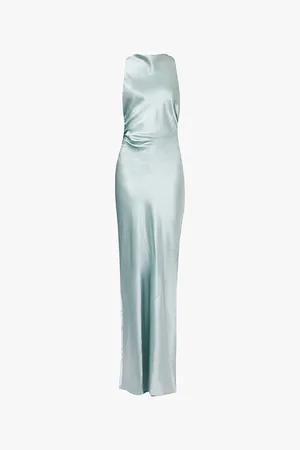 Reformation Anaiis Draped-neck Slim-fit Silk Maxi Dress