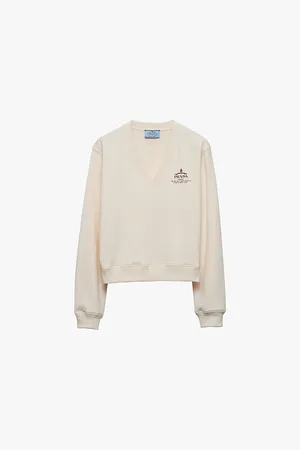Prada V-neck Logo-print Cotton Sweatshirt