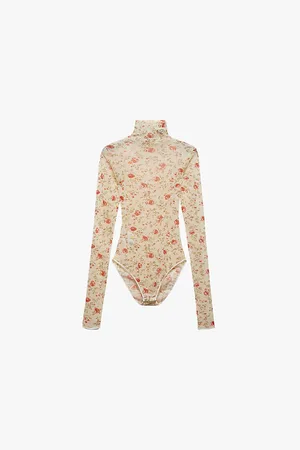 Prada Floral-print Slim-fit Stretch-tulle Bodysuit